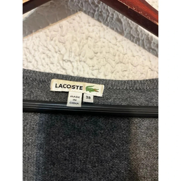 LACOSTE Womens V-Neck Jumper Sweater Gray Cableknit Wool Cashmere Sz 38 (Small) - Picture 3 of 7